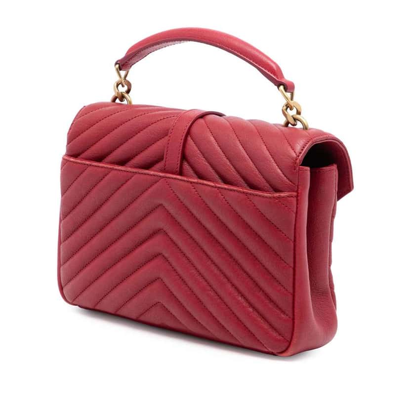 Saint Laurent Medium Chevron Sheepskin Monogram College Satchel Red Leather Very good condition - Back View