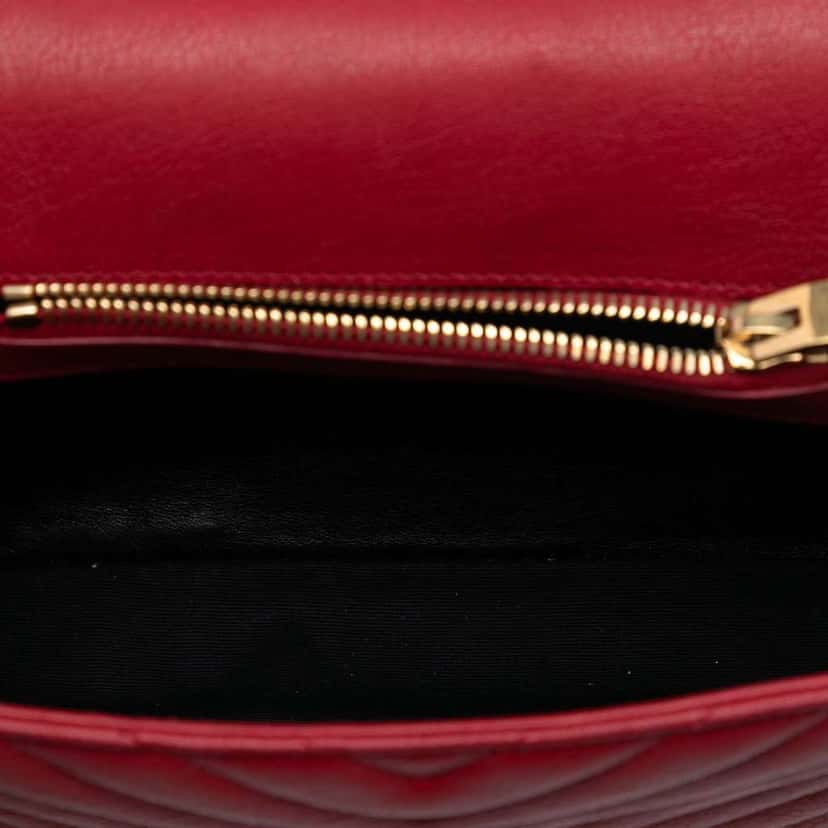 Saint Laurent Medium Chevron Sheepskin Monogram College Satchel Red Leather Very good condition - Model View