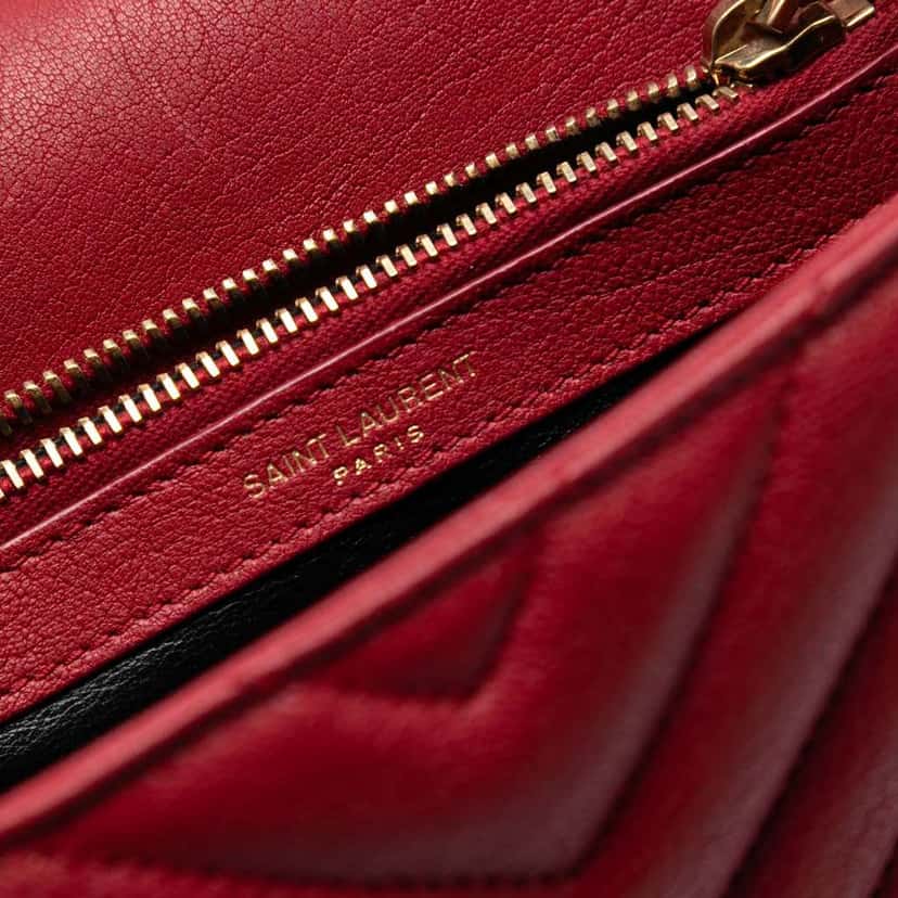 Saint Laurent Medium Chevron Sheepskin Monogram College Satchel Red Leather Very good condition - Box View