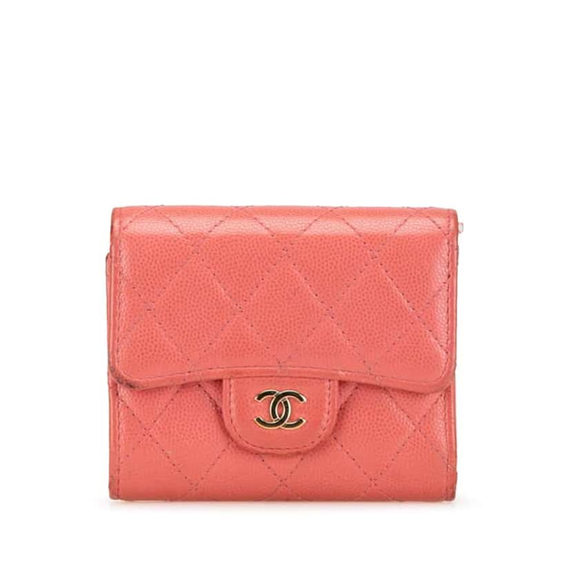Chanel CC Quilted Caviar Trifold Wallet Pink Leather Very good condition - Front View