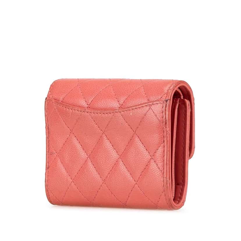 Chanel CC Quilted Caviar Trifold Wallet Pink Leather Very good condition - Back View