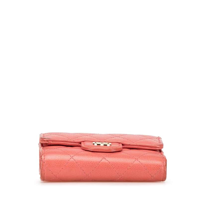 Chanel CC Quilted Caviar Trifold Wallet Pink Leather Very good condition - Inside View