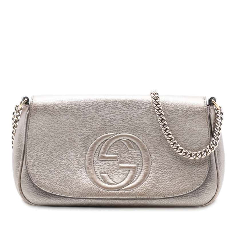 Gucci Medium Metallic Leather Soho Chain Flap Crossbody Gold Leather Very good condition - Front View