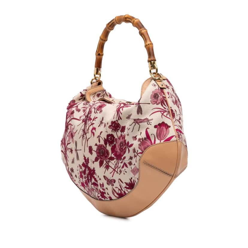 Gucci Canvas Floral Peggy Bamboo Hobo White Canvas Very good condition - Back View