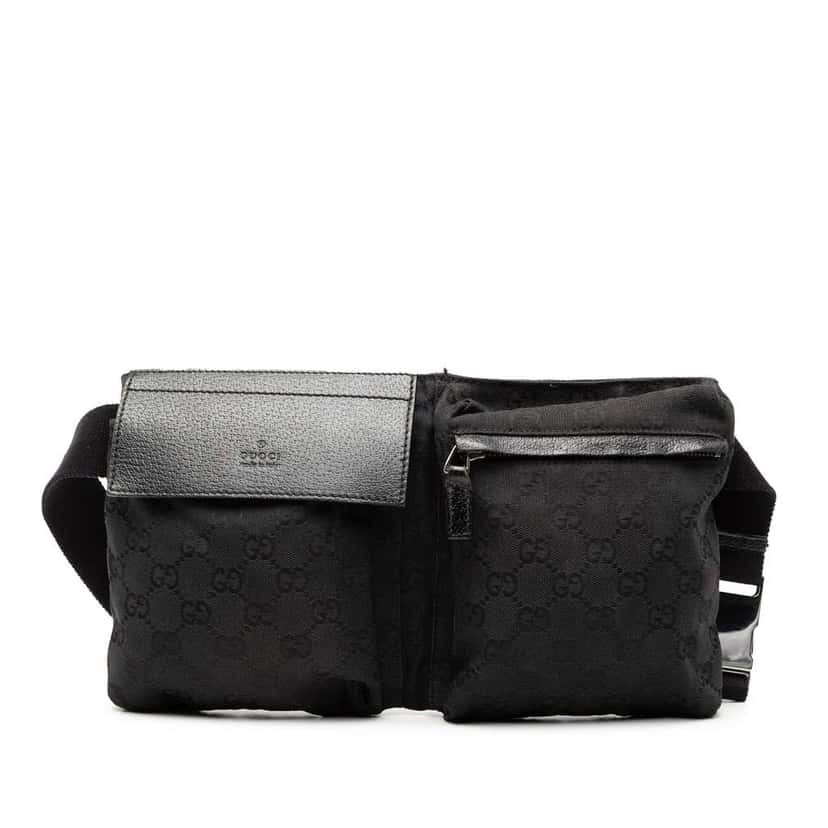 Gucci GG Canvas Double Pocket Belt Bag Black Canvas Good condition - Front View