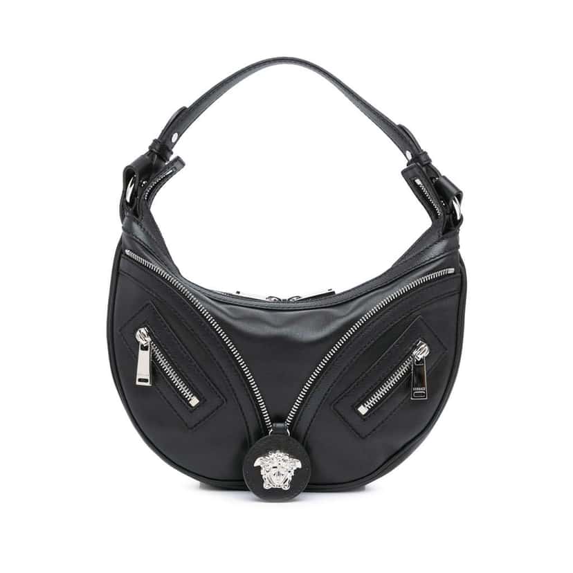 Versace Small Leather Repeat Satchel Black Leather Very good condition - Front View