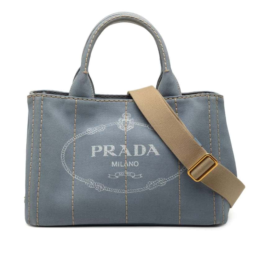 Prada Small Canvas Canapa Logo Satchel Blue Canvas Very good condition - Front View
