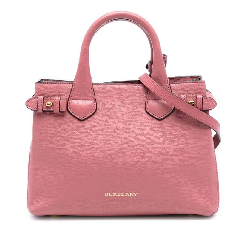 Burberry Small Grainy Calfskin and House Check Banner Satchel Pink Leather Very good condition - Front View