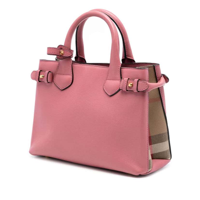 Burberry Small Grainy Calfskin and House Check Banner Satchel Pink Leather Very good condition - Back View