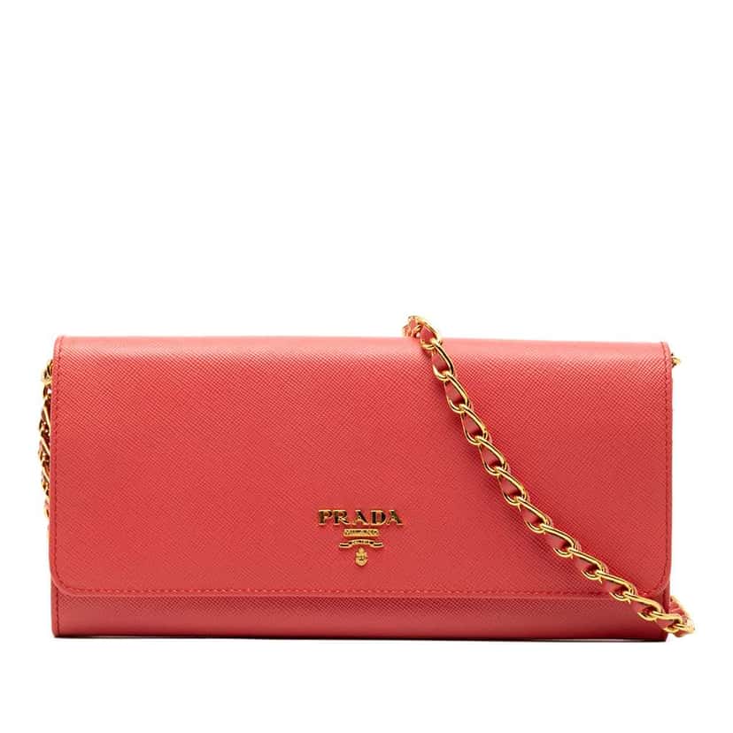 Prada Saffiano Lux Wallet On Chain Red Leather Very good condition - Front View
