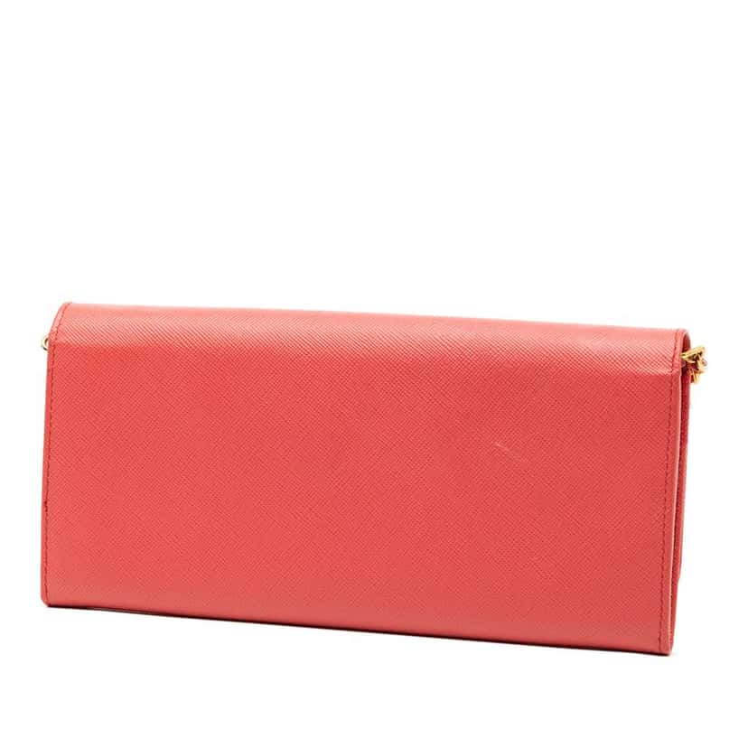Prada Saffiano Lux Wallet On Chain Red Leather Very good condition - Back View