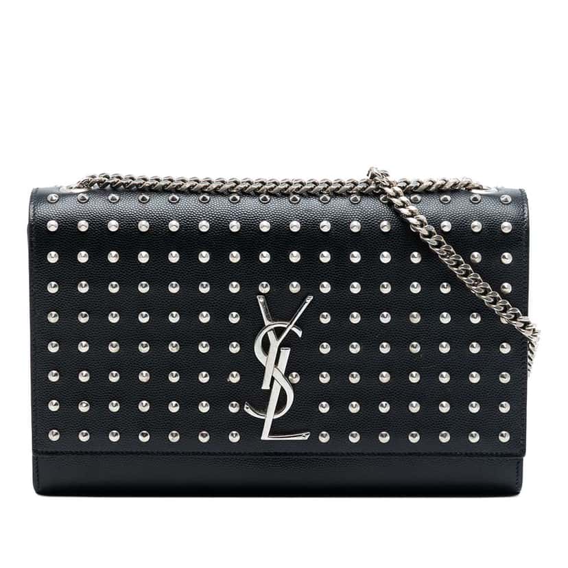 Saint Laurent Medium Grain De Poudre Studded Kate Crossbody Black Leather Very good condition - Front View