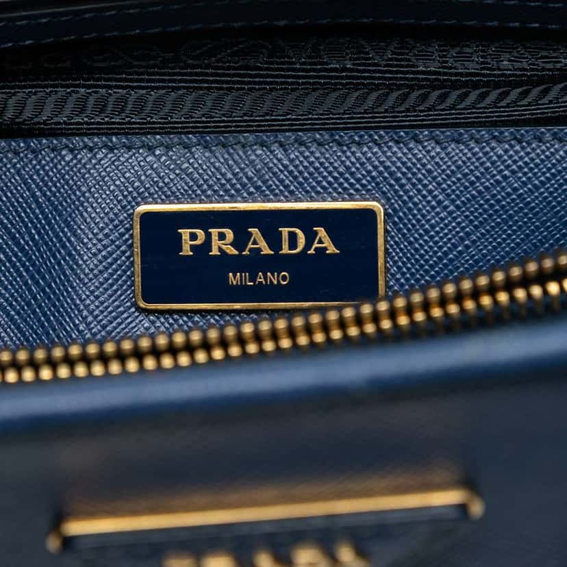 Prada Medium Saffiano Lux Open Promenade Satchel Blue Leather Very good condition - Box View
