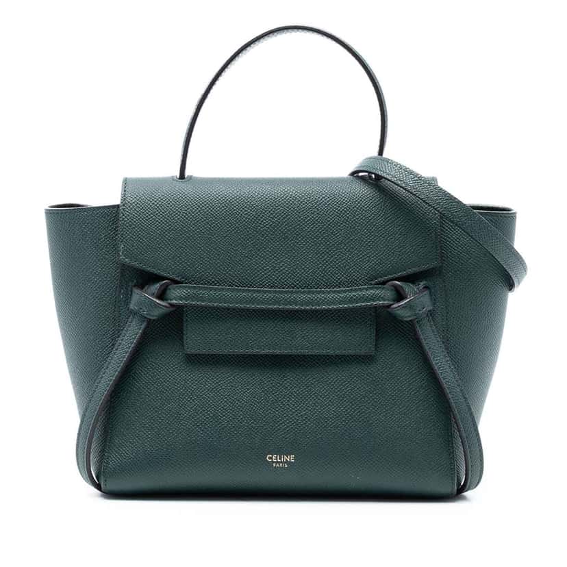 Celine Nano Grained Calfskin Belt Bag Green Leather Very good condition - Front View