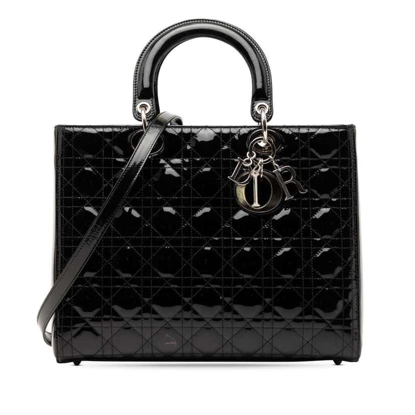 Dior Large Patent Cannage Lady Dior Black Leather Very good condition - Front View