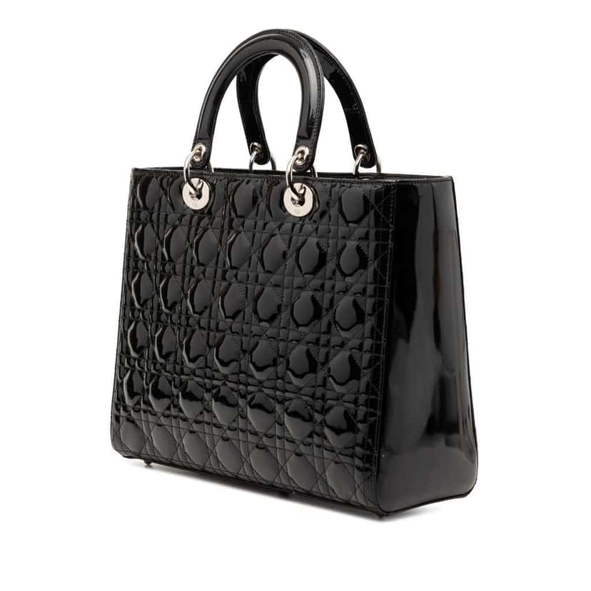 Dior Large Patent Cannage Lady Dior Black Leather Very good condition - Back View