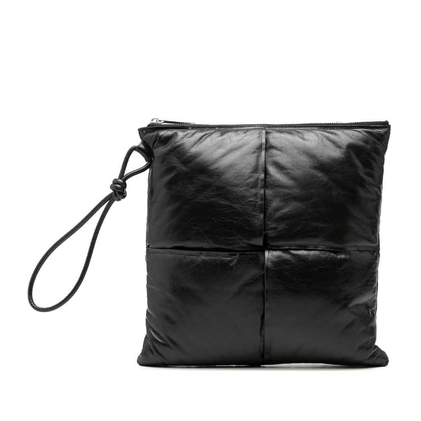 Bottega Veneta Leather Intrecciato Padded Square Pouch Black Leather Very good condition - Front View