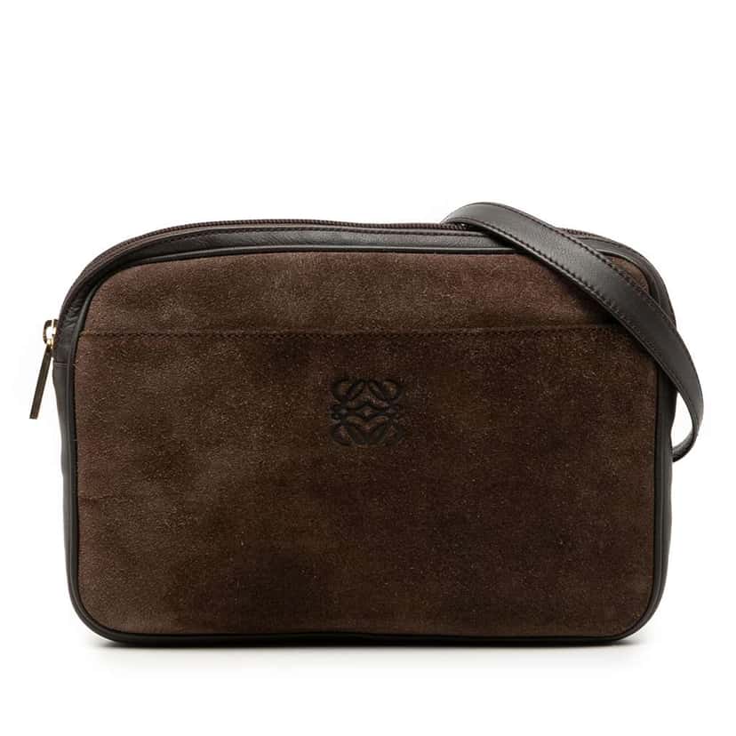 Loewe Suede and Calfskin Anagram Crossbody Brown Leather Very good condition - Front View