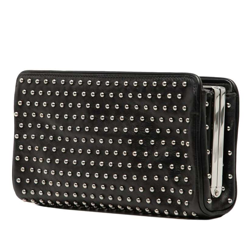 Prada Studded Leather Clasp Clutch Black Leather Very good condition - Back View