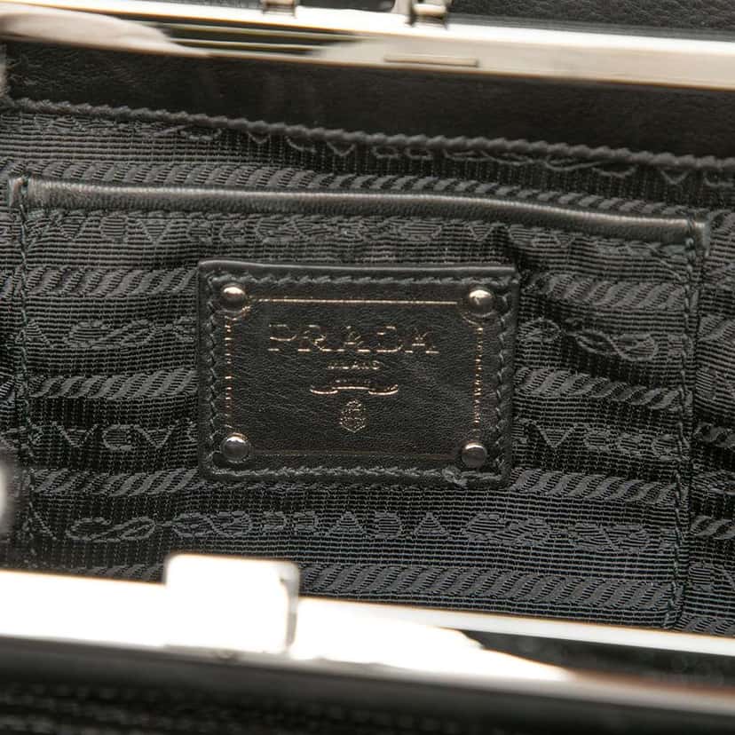 Prada Studded Leather Clasp Clutch Black Leather Very good condition - Box View