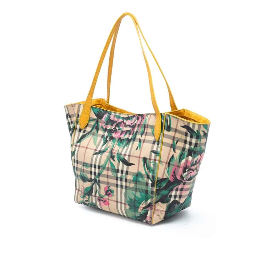 Burberry Small Haymarket Check Floral Print Coated Canvas Canterbury Tote Brown Canvas Very good condition - Back View