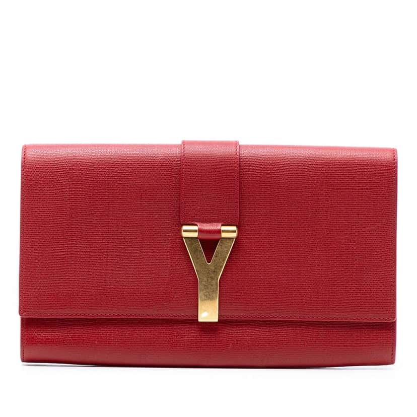 Saint Laurent Textured Leather Chyc Ligne Clutch Red Leather Very good condition - Front View