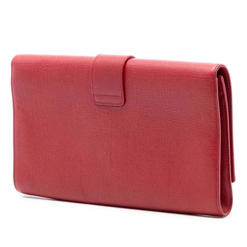 Saint Laurent Textured Leather Chyc Ligne Clutch Red Leather Very good condition - Back View