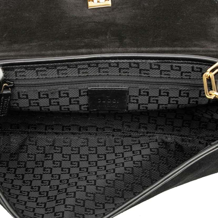 Gucci Suede Tiger Head Shoulder Bag Black Leather Very good condition - Model View
