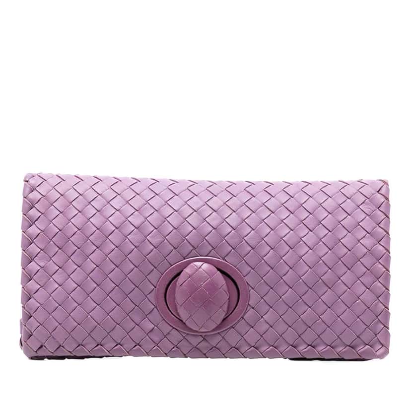 Bottega Veneta Nappa Intrecciato Turn Lock Clutch Purple Leather Very good condition - Front View