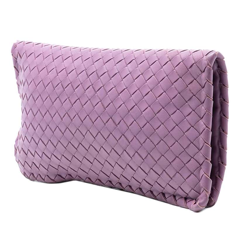 Bottega Veneta Nappa Intrecciato Turn Lock Clutch Purple Leather Very good condition - Back View