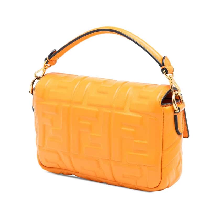 Fendi Mini Zucca Embossed Leather Baguette Satchel Orange Leather Very good condition - Back View