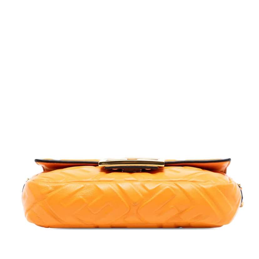 Fendi Mini Zucca Embossed Leather Baguette Satchel Orange Leather Very good condition - Inside View
