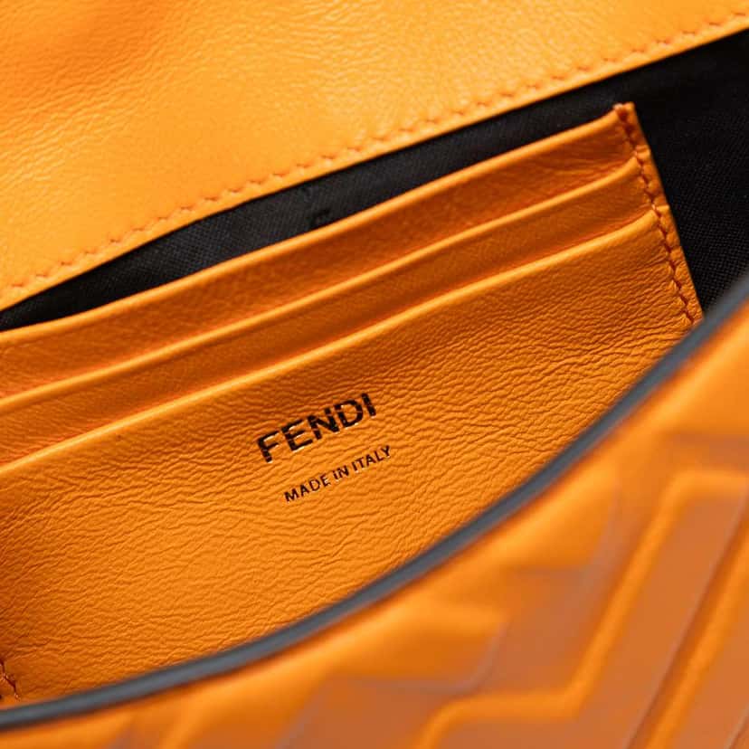 Fendi Mini Zucca Embossed Leather Baguette Satchel Orange Leather Very good condition - Box View