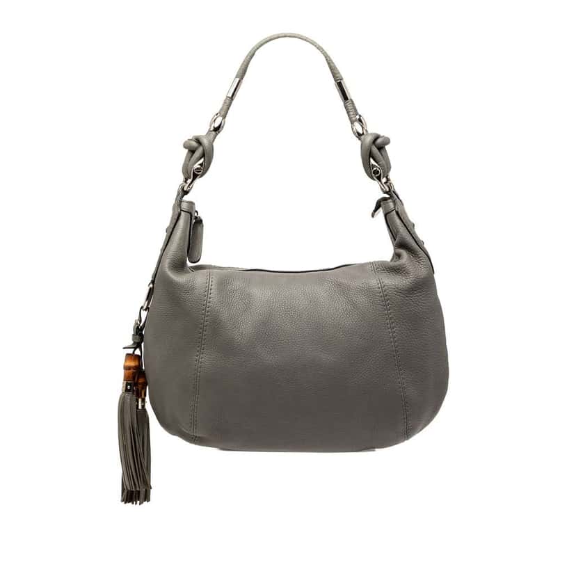 Gucci Pebbled Leather Techno Horsebit Hobo Grey Leather Very good condition - Front View