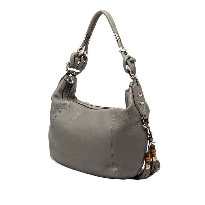 Gucci Pebbled Leather Techno Horsebit Hobo Grey Leather Very good condition - Back View