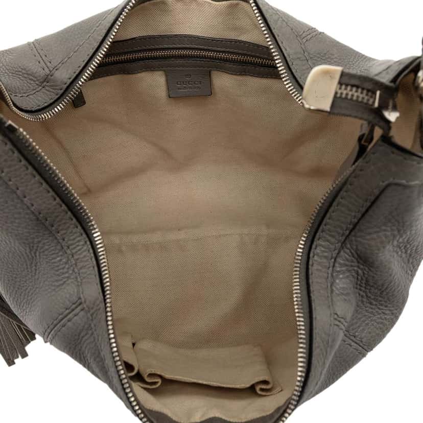 Gucci Pebbled Leather Techno Horsebit Hobo Grey Leather Very good condition - Model View