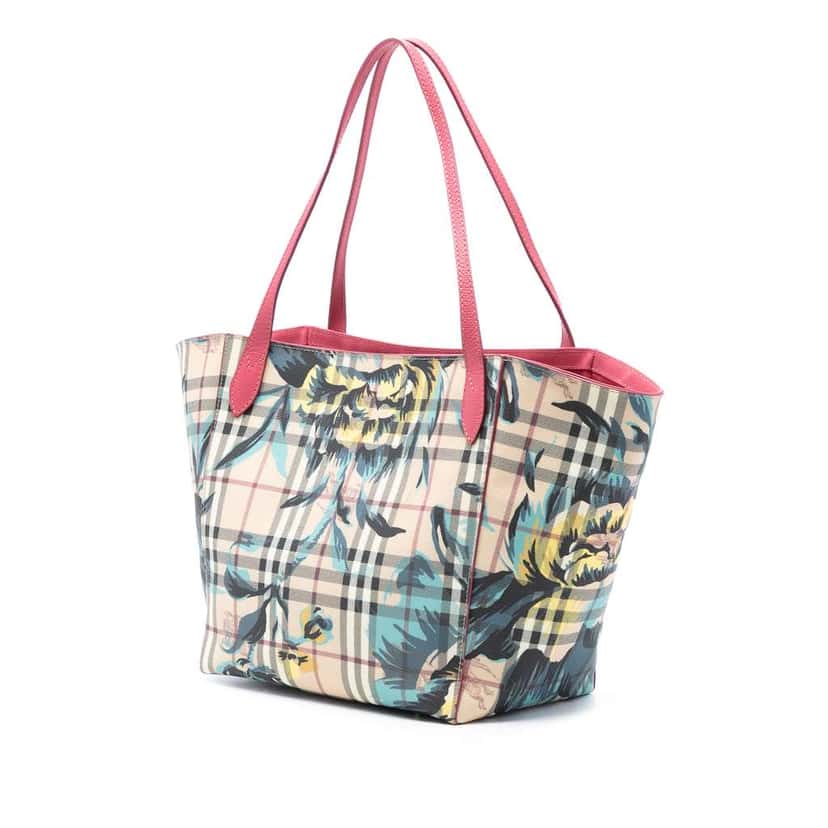 Burberry Small Haymarket Check Floral Print Coated Canvas Canterbury Tote Brown Canvas Very good condition - Back View