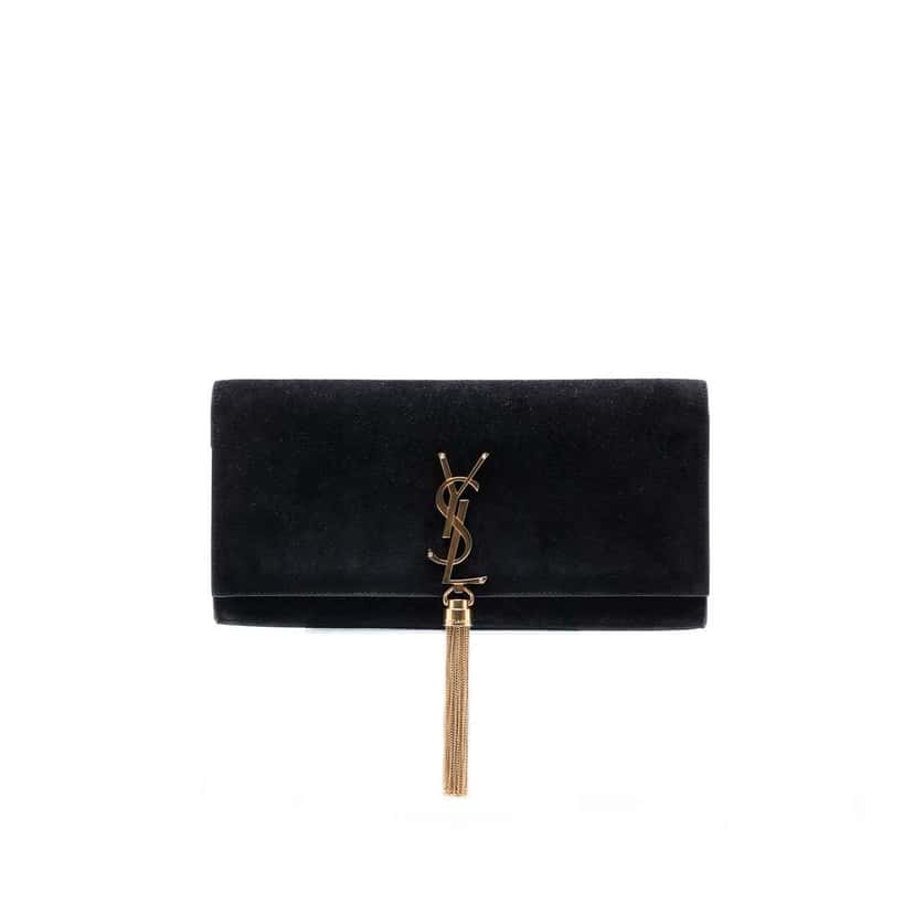 Saint Laurent Suede Monogram Kate Tassel Clutch Black Leather Very good condition - Front View