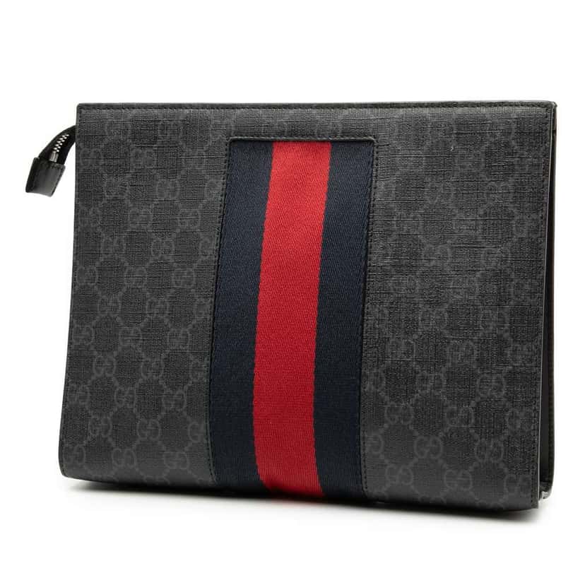 Gucci GG Supreme Web Clutch Black Canvas Very good condition - Back View
