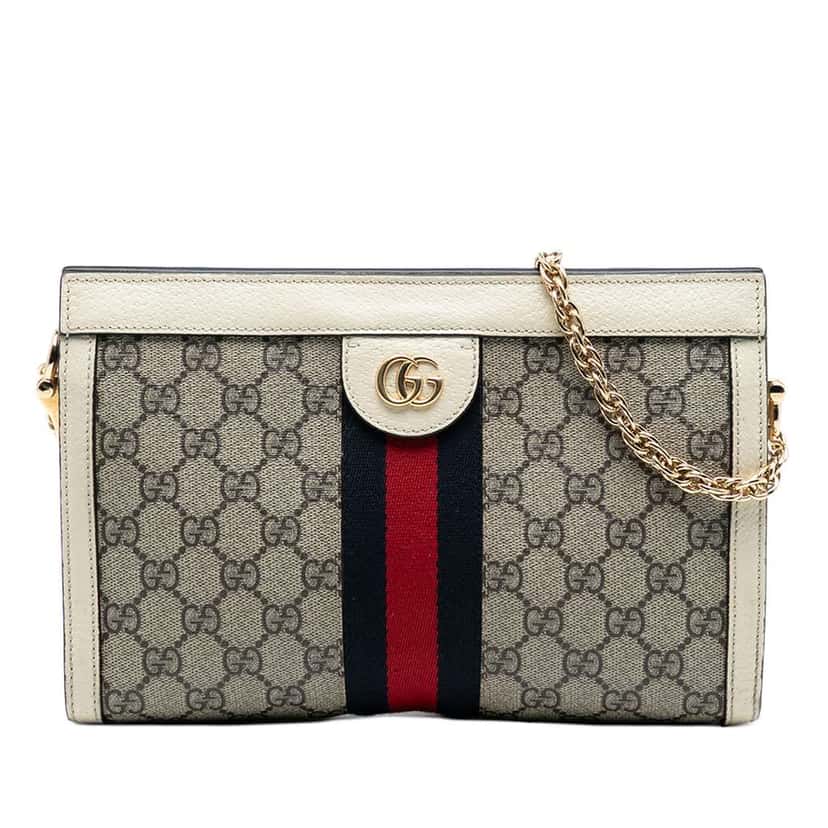 Gucci Small GG Supreme Web Ophidia Chain Crossbody Brown Canvas Very good condition - Front View