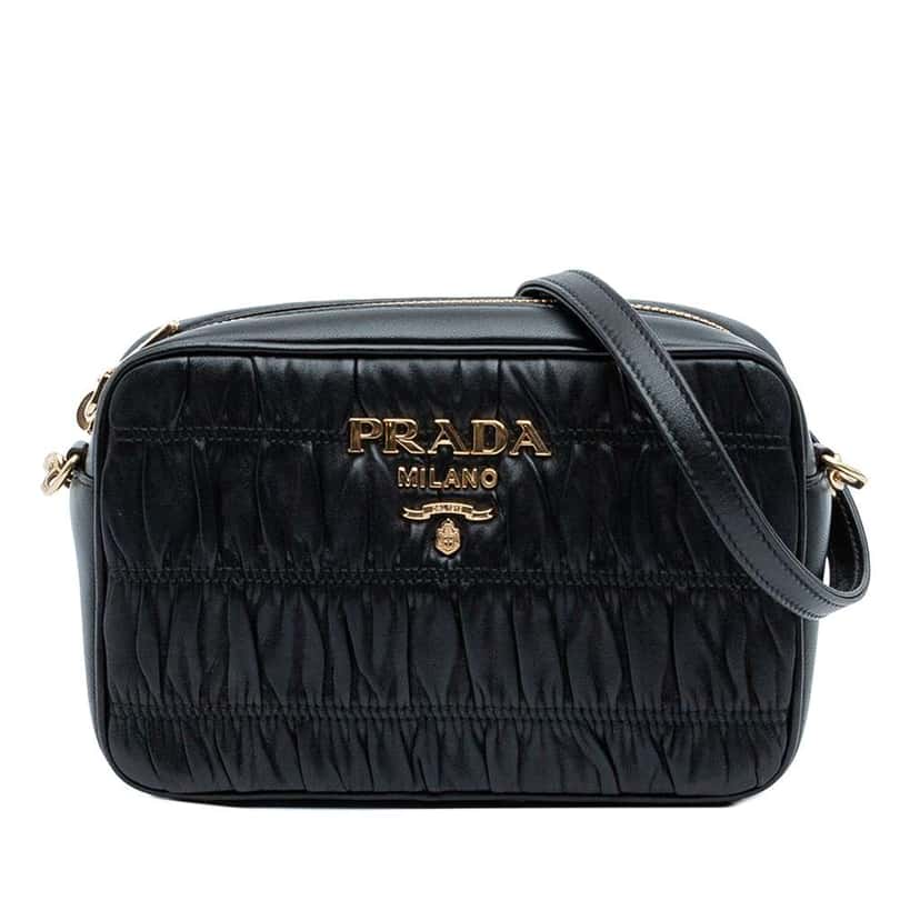 Prada Nappa Gaufre Camera Bag Black Leather Very good condition - Front View