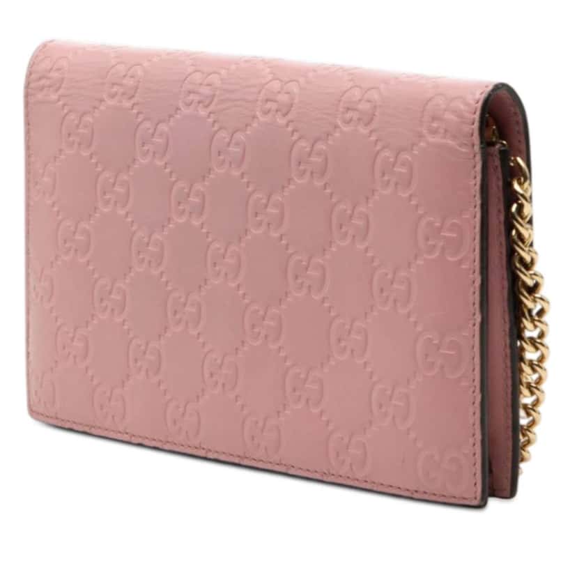 Gucci Guccissima Interlocking G Wallet On Chain Pink Leather Very good condition - Back View