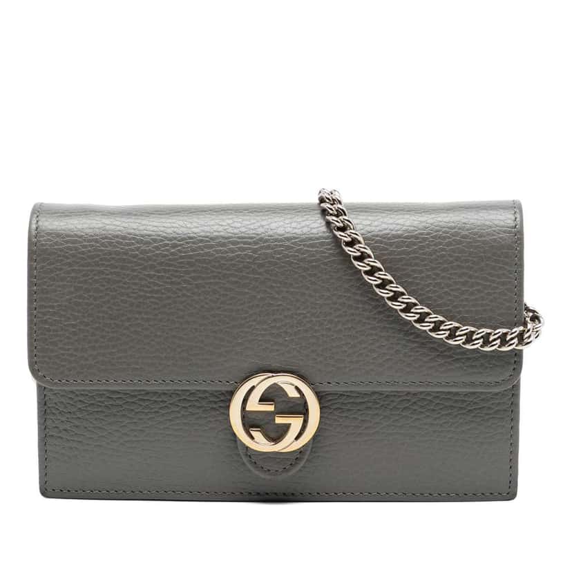 Gucci Interlocking G Dollar Calfskin Wallet on Chain Grey Leather Very good condition - Front View