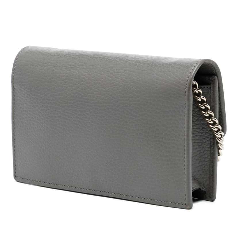 Gucci Interlocking G Dollar Calfskin Wallet on Chain Grey Leather Very good condition - Back View