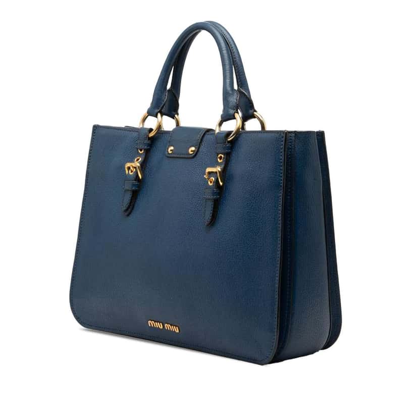 Miu Miu Goatskin Madras Satchel Blue Leather Very good condition - Back View