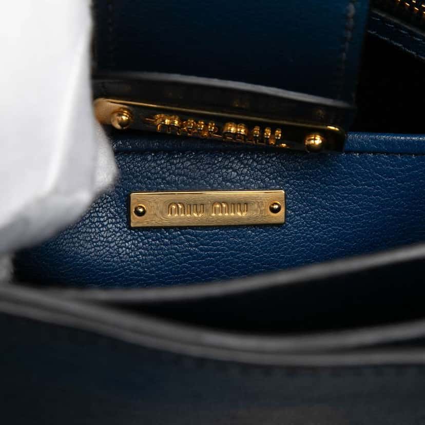 Miu Miu Goatskin Madras Satchel Blue Leather Very good condition - Box View