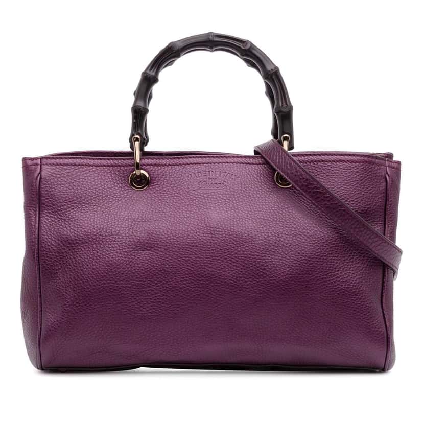 Gucci Medium Calfskin Bamboo Shopper Satchel Purple Leather Very good condition - Front View