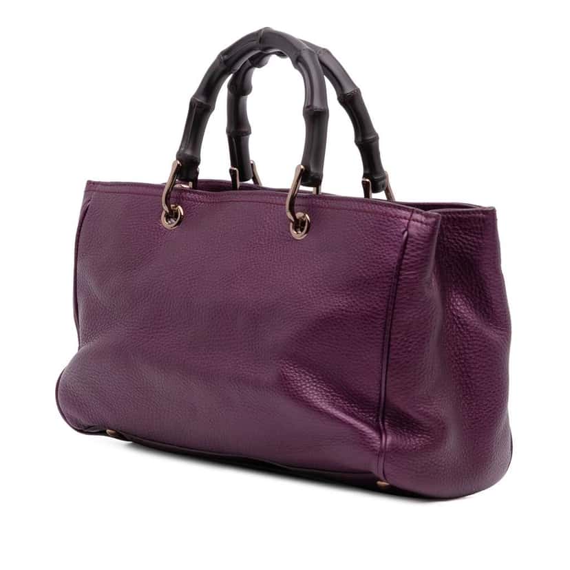 Gucci Medium Calfskin Bamboo Shopper Satchel Purple Leather Very good condition - Back View