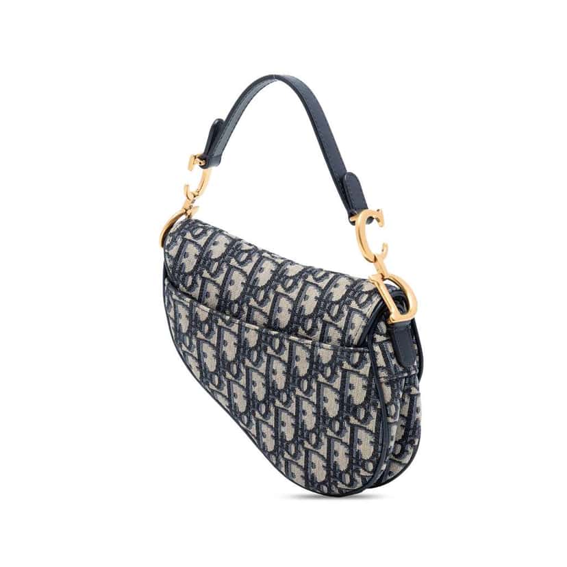 Dior Mini Oblique Canvas Saddle Bag Blue Canvas Very good condition - Back View