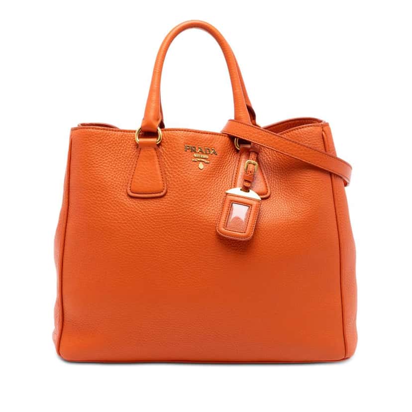 Prada Vitello Daino Open Convertible Tote Orange Leather Very good condition - Front View